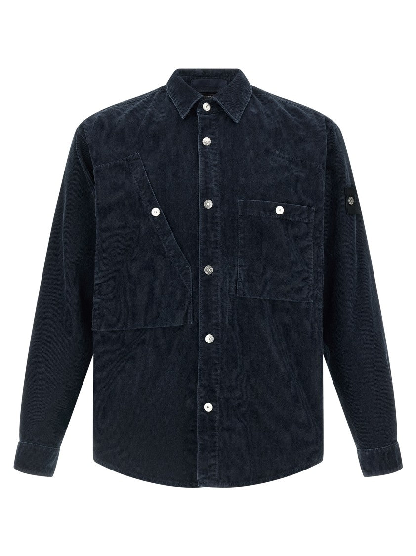 Stone Island Garment-Dyed Organic Cotton Corduroy Shirt With Snap Closure