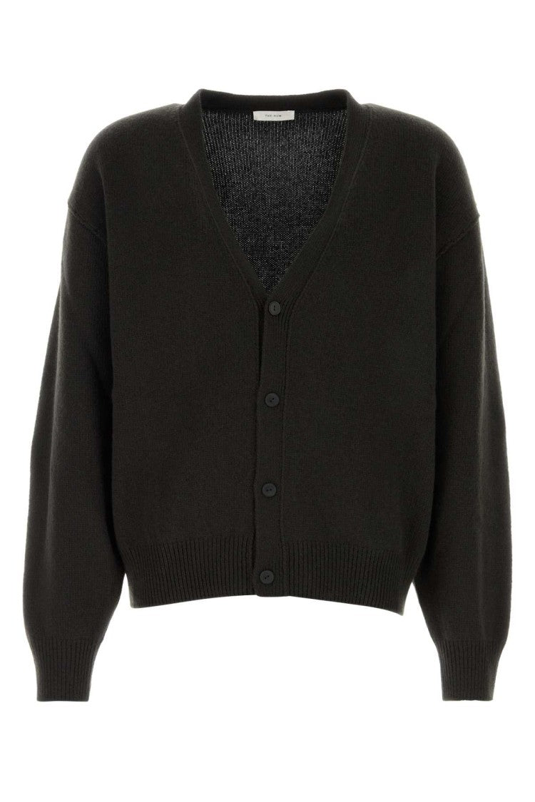 The Row Cropped Dark Brown Cashmere Cardigan