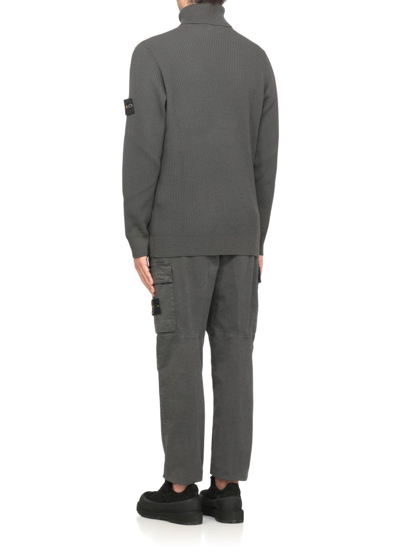 Stone Island High Neck Dark Grey Wool Sweater