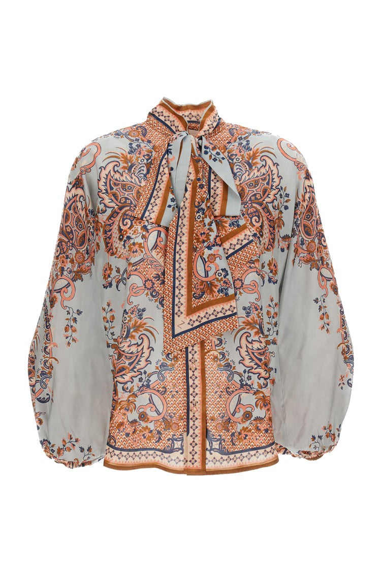 Zimmermann Paisley Floral Pure Silk Blouse With Self-Tie Neck Detail