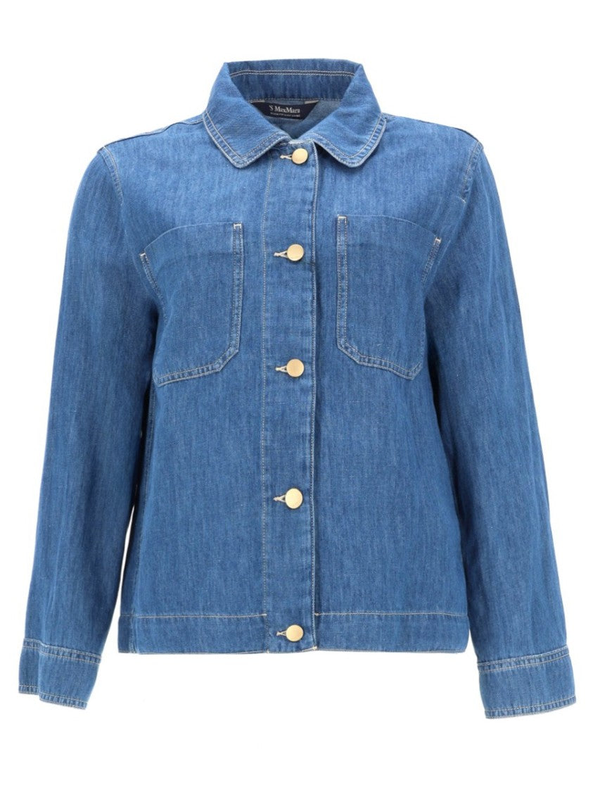 Max Mara Chambray Jacket With Classic Collar And Gold-Tone Buttons