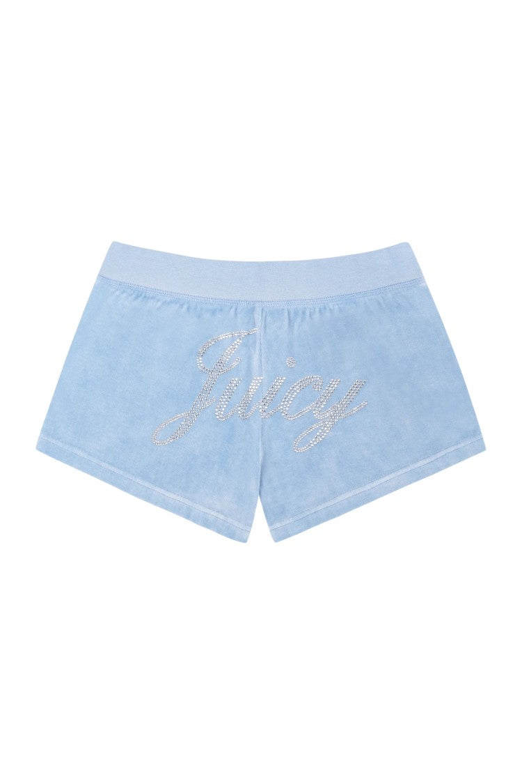 S&R X Juicy Couture Light Blue Crystal Logo Cotton Shorts
