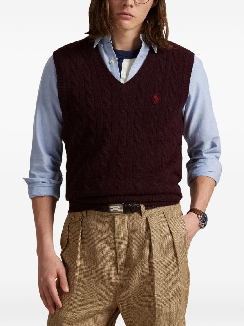 Polo Ralph Lauren Bordeaux Cable-Knit Vest With V-Neckline
