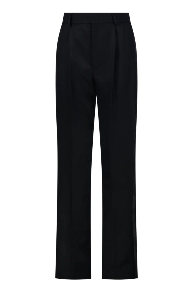 Victoria Beckham Black Straight Leg Tailored Front-Darts Polyester-Blend Pants