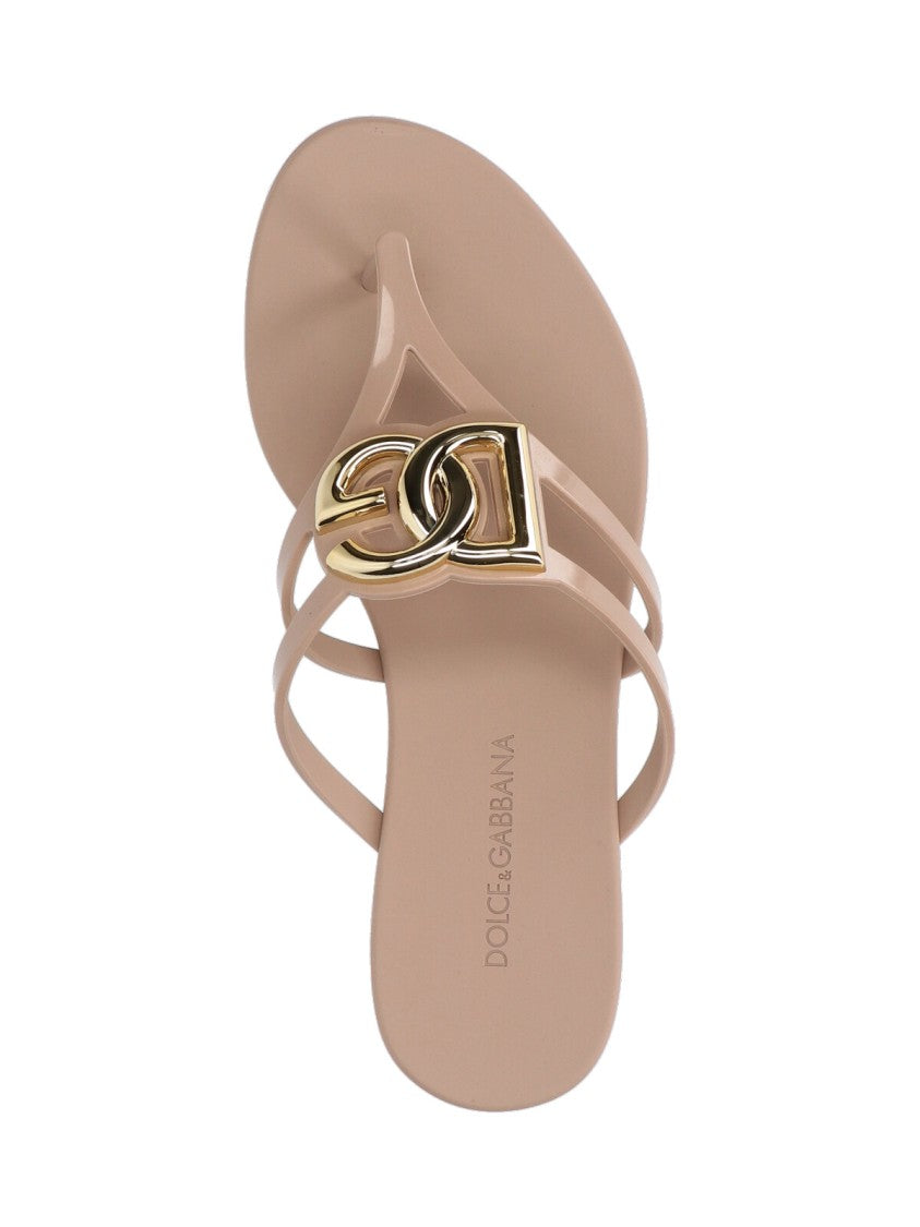 Dolce & Gabbana Cream Rubber Slip-On Sandals With Gold Logo