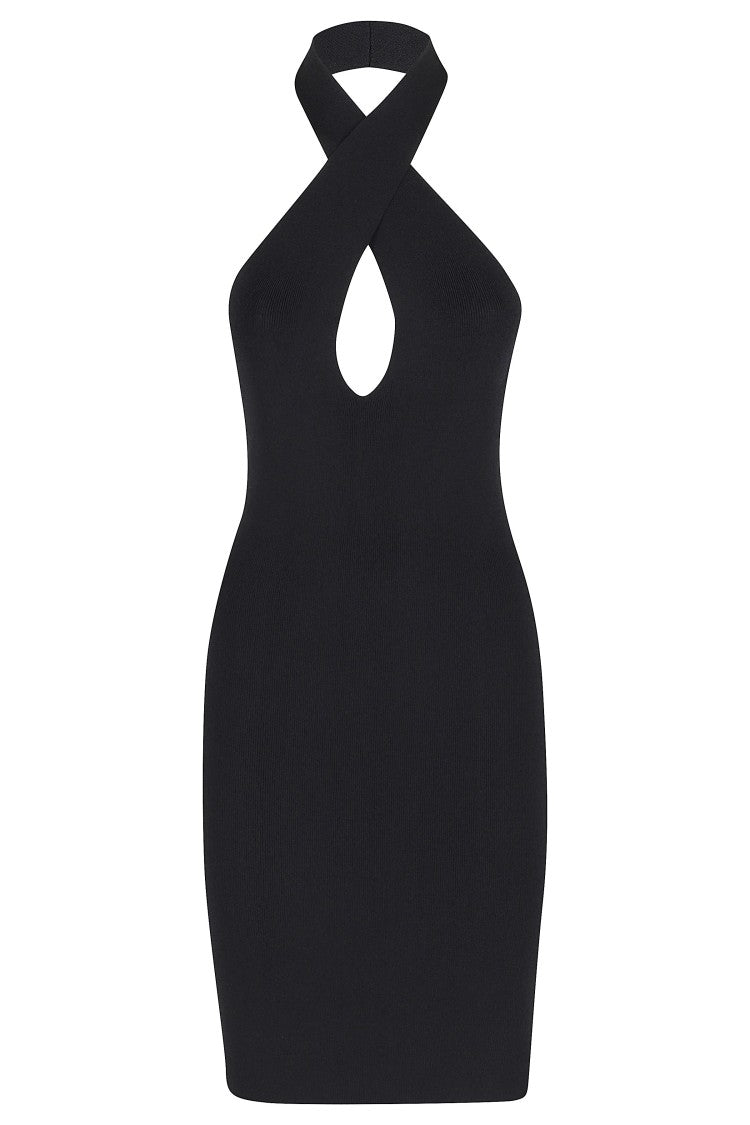Federica Tosi Black Mini Halter Crossed Backless Viscose Mini Dress