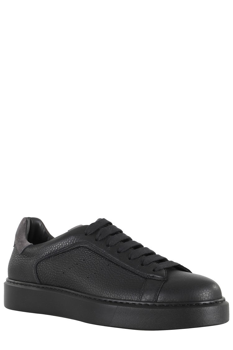 Doucal's Black Tumbled Leather Sneakers With Suede Heel