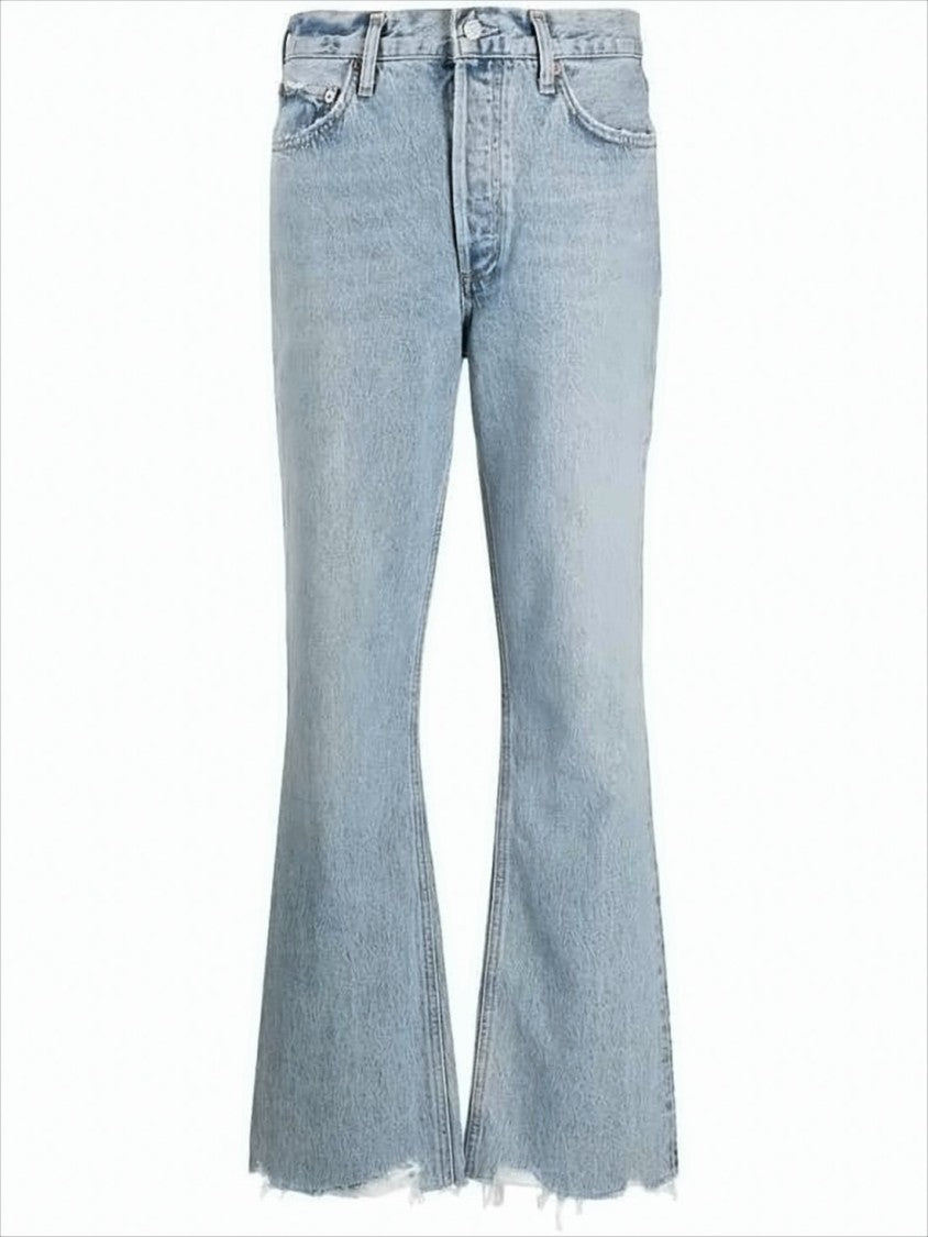 Agolde Light Blue High-Waisted Denim Pants With Flared Leg