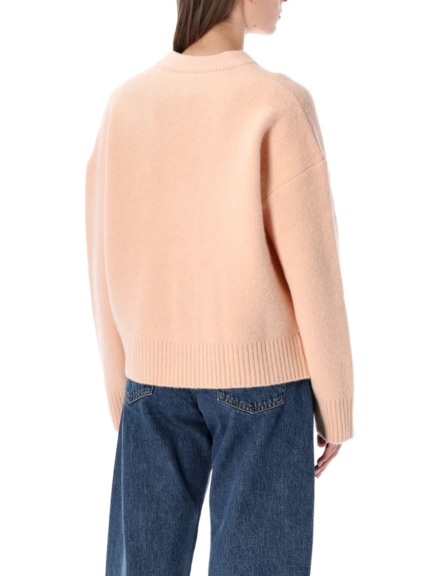 Ami Paris Alpaca Knit Cardigan With Intarsia Signature