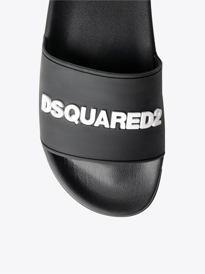 Dsquared2 Minimalist Black Flat Logo Slide Sandals