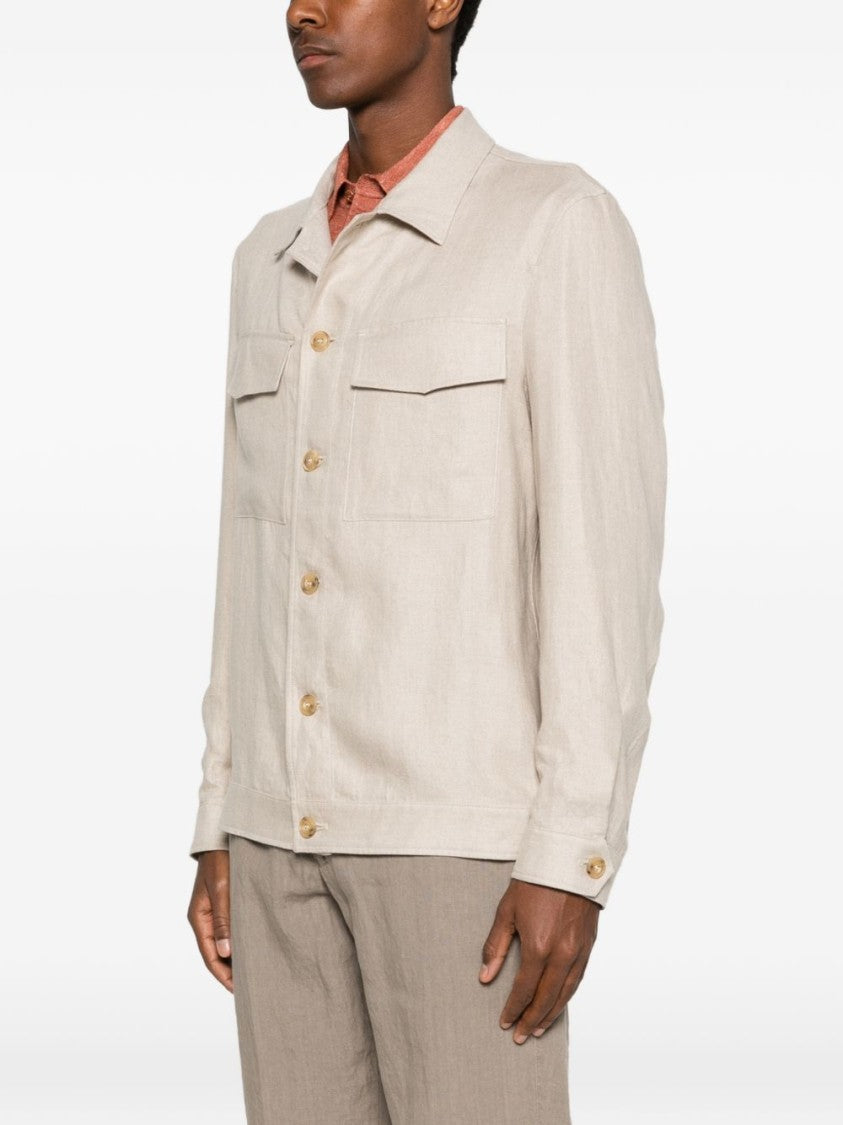 Luigi Bianchi Brando Beige Textured Flap Overshirt