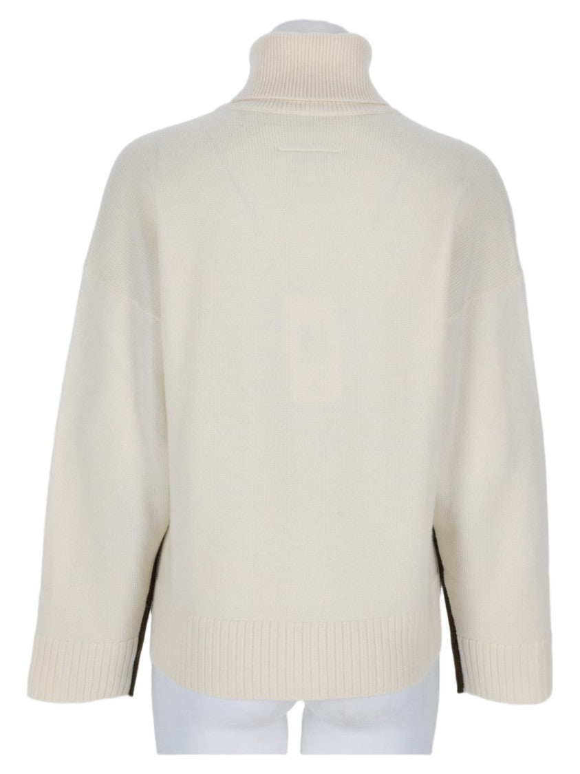 Mm6 By Maison Margiela Two-Tone Deep V-Neck Wool Sweater