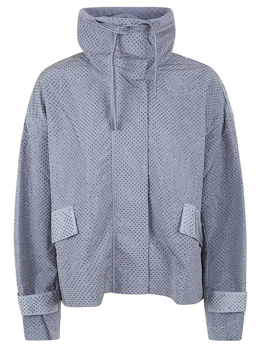Pinko Technical Canvas Blouson Jacket With Rhinestone Embellishments