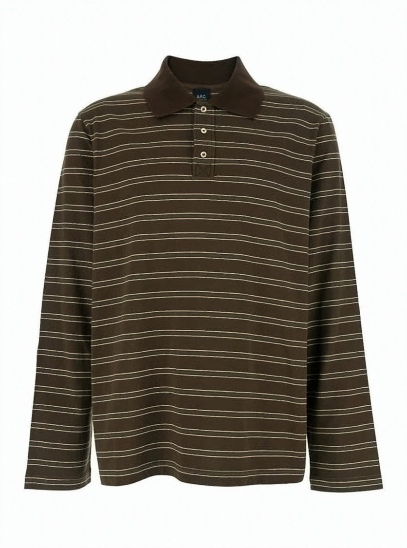A.P.C. Brown Striped Long-Sleeve Polo Shirt