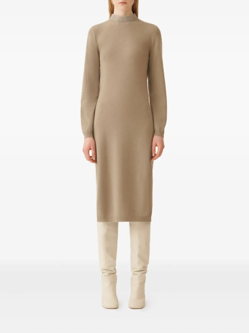 Fabiana Filippi High Neck Midi Dress With Puff Cuffs And Smooth Texture