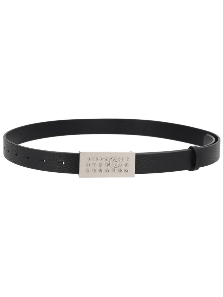 Mm6 By Maison Margiela Numeric Textured Leather Narrow Belt