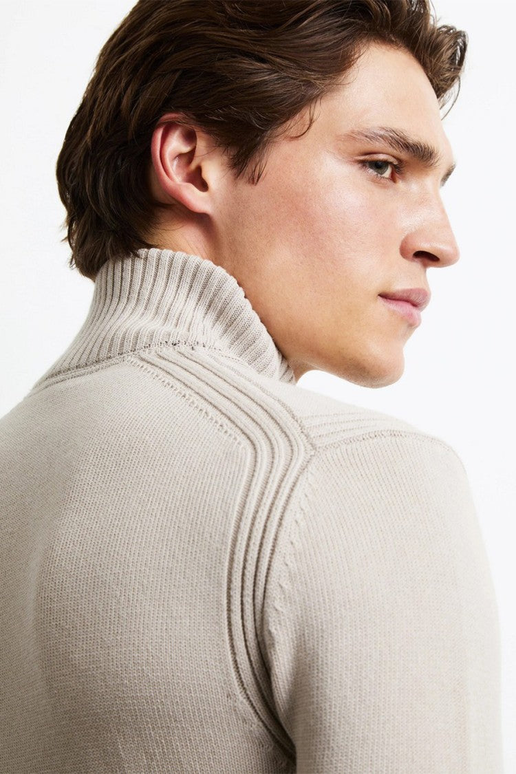 Rrd Light Grey Half-Zip Ribbed-Knit Sweater