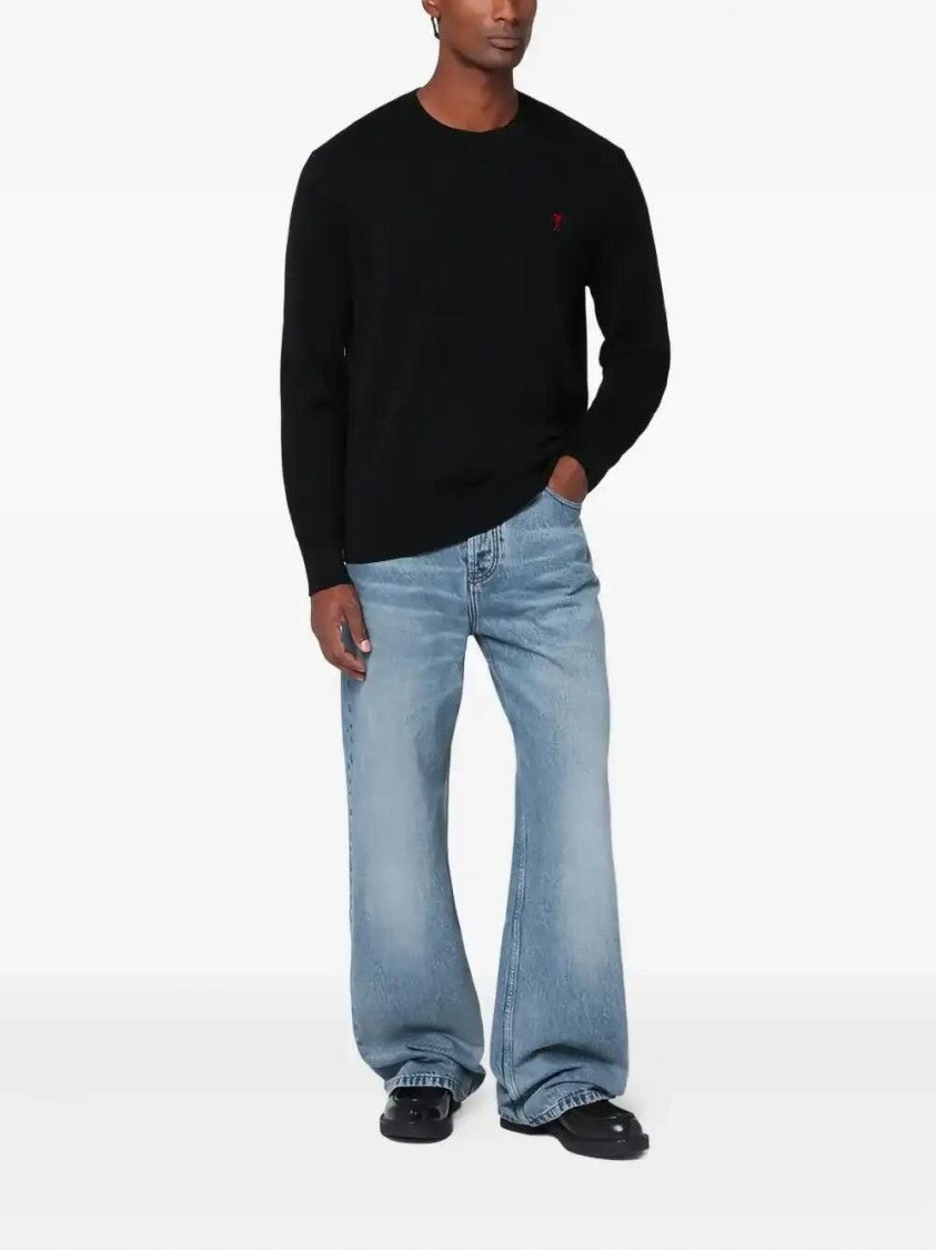 Ami Paris Silk And Nylon Knit Sweater With Heart Logo