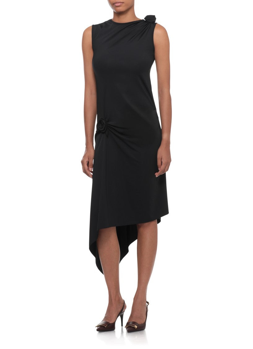 Coperni Asymmetrical Black Dress With Fabric Rose Accents