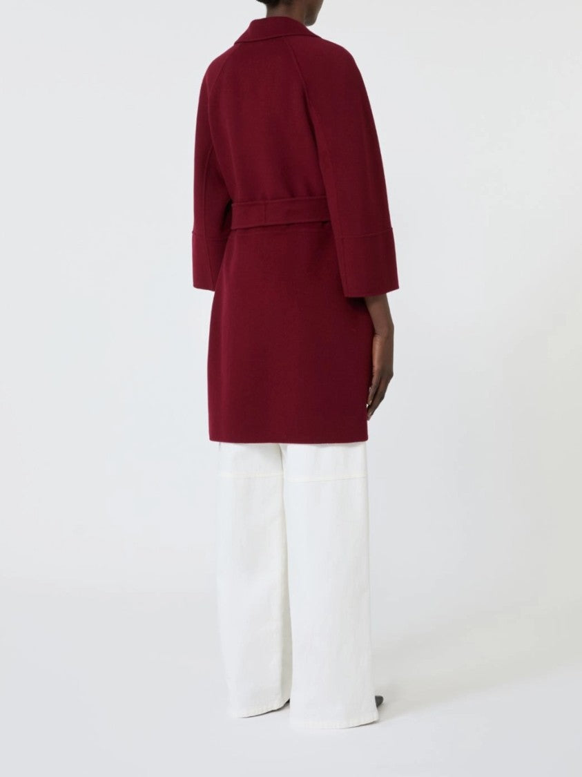 Max Mara Deep Burgundy Arona Belted Mid-Length Coat