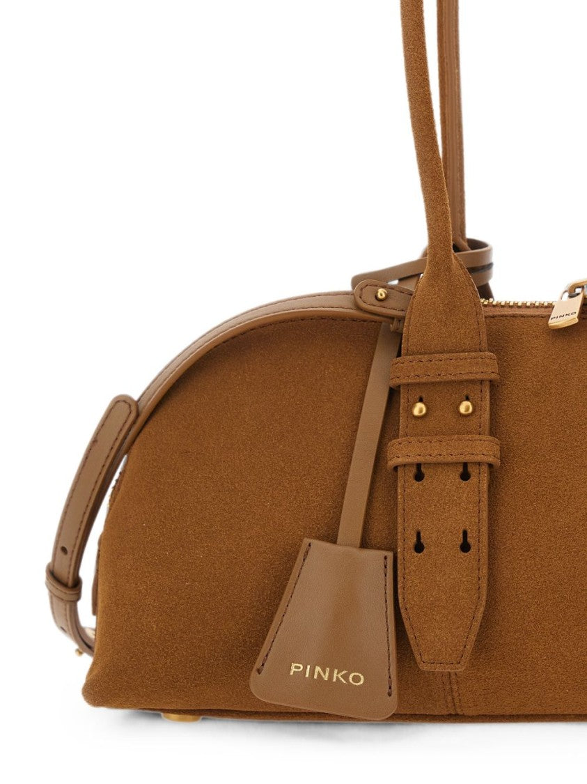 Pinko Brown Elongated Suede Dual Handles Handbag