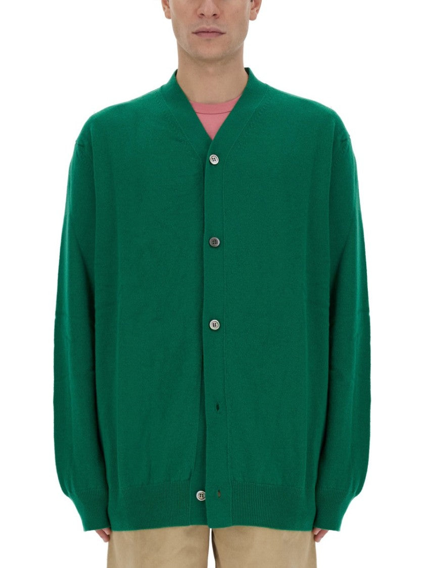 Comme Des Garçons Relaxed Fit Deep V-Neck Wool Cardigan