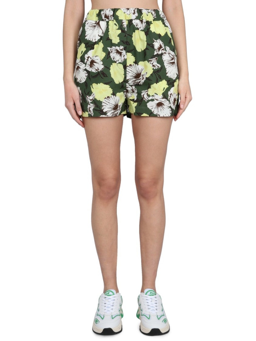 Msgm Floral Print Shorts With Elastic Waistband
