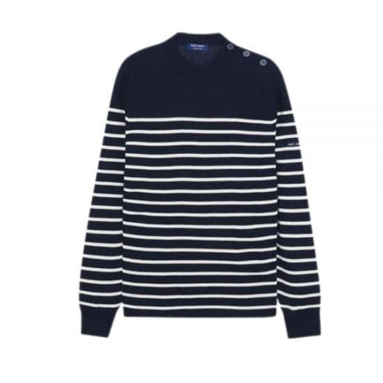 Saint James Horizontal Stripe Knit Top With Shoulder Button Detail