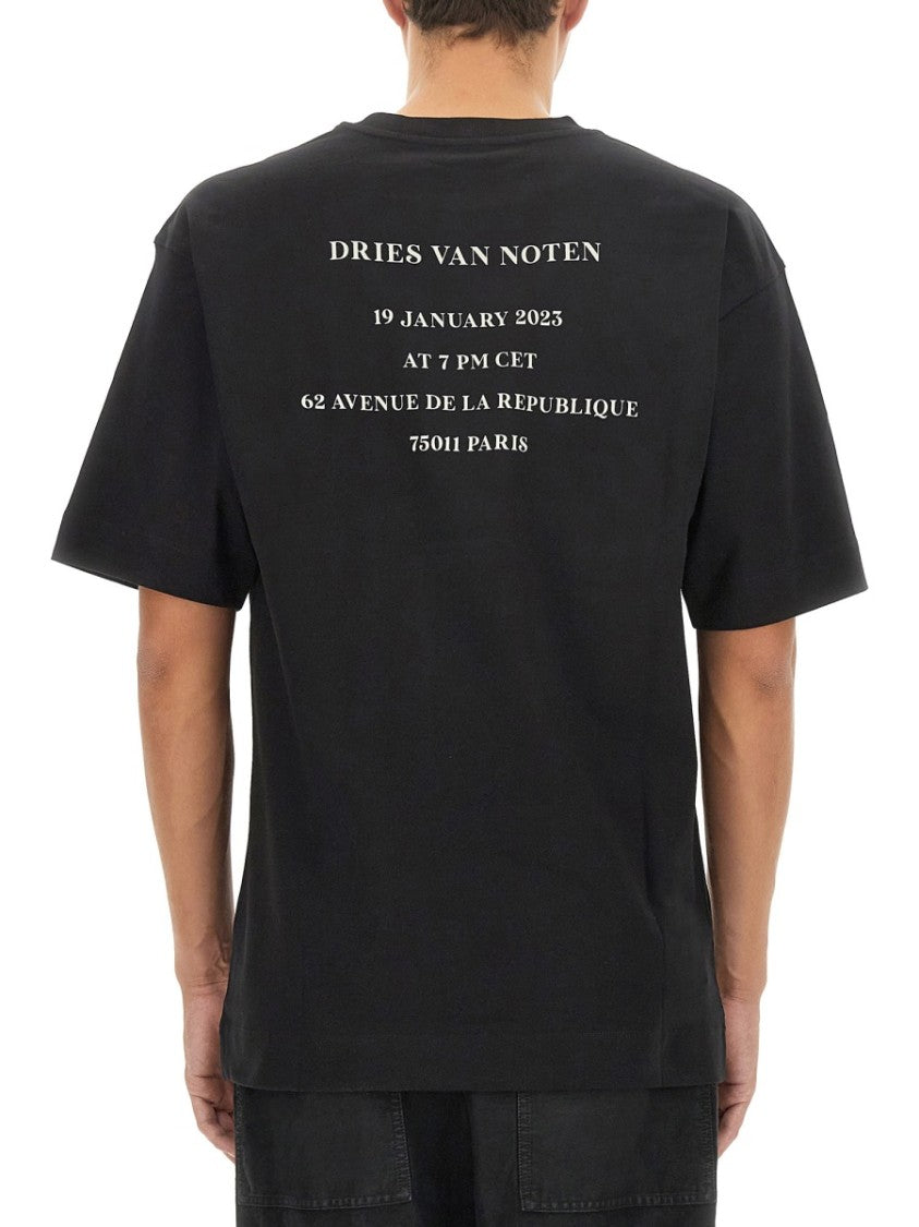 Dries Van Noten Cotton T-Shirt With Signature Logo Detail