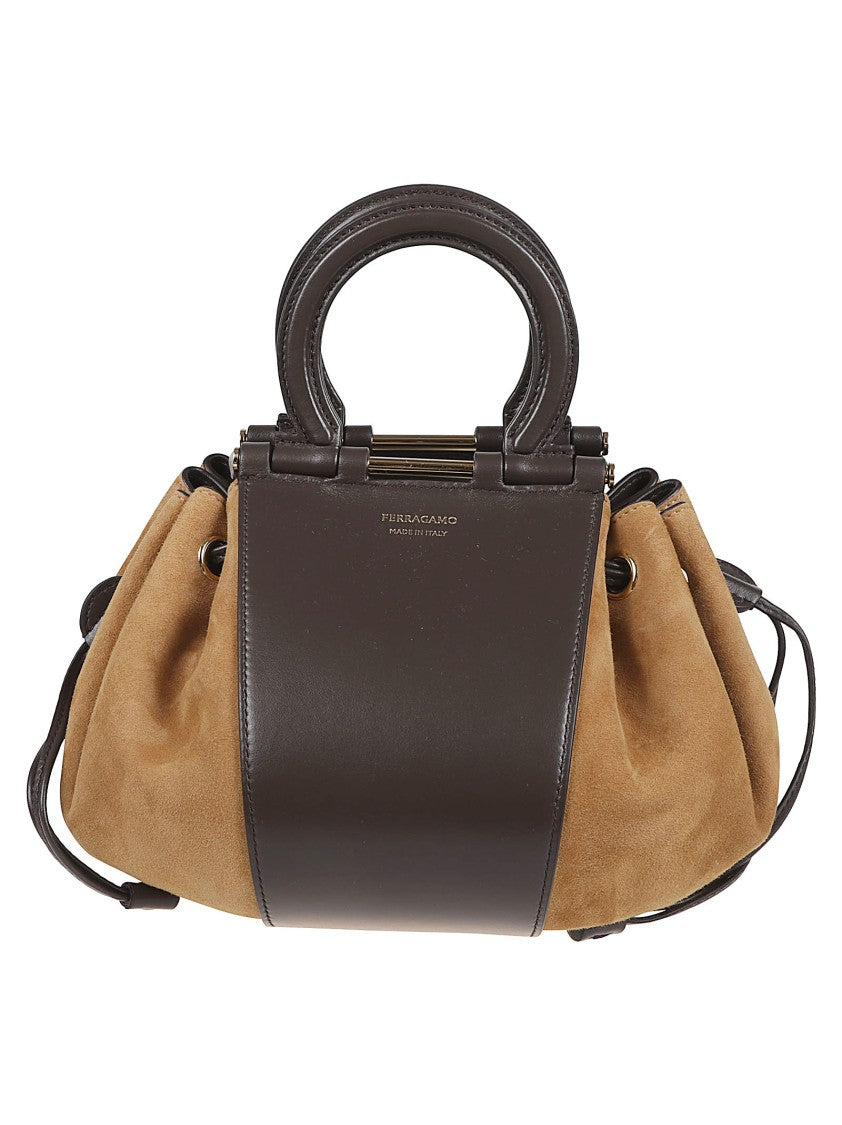 Ferragamo Crocodile-Embossed Suede Bucket Bag With Gancini Handle