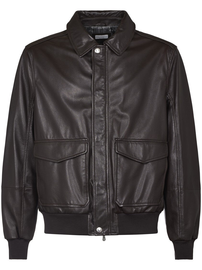 Brunello Cucinelli Dark Brown Aviator Jacket