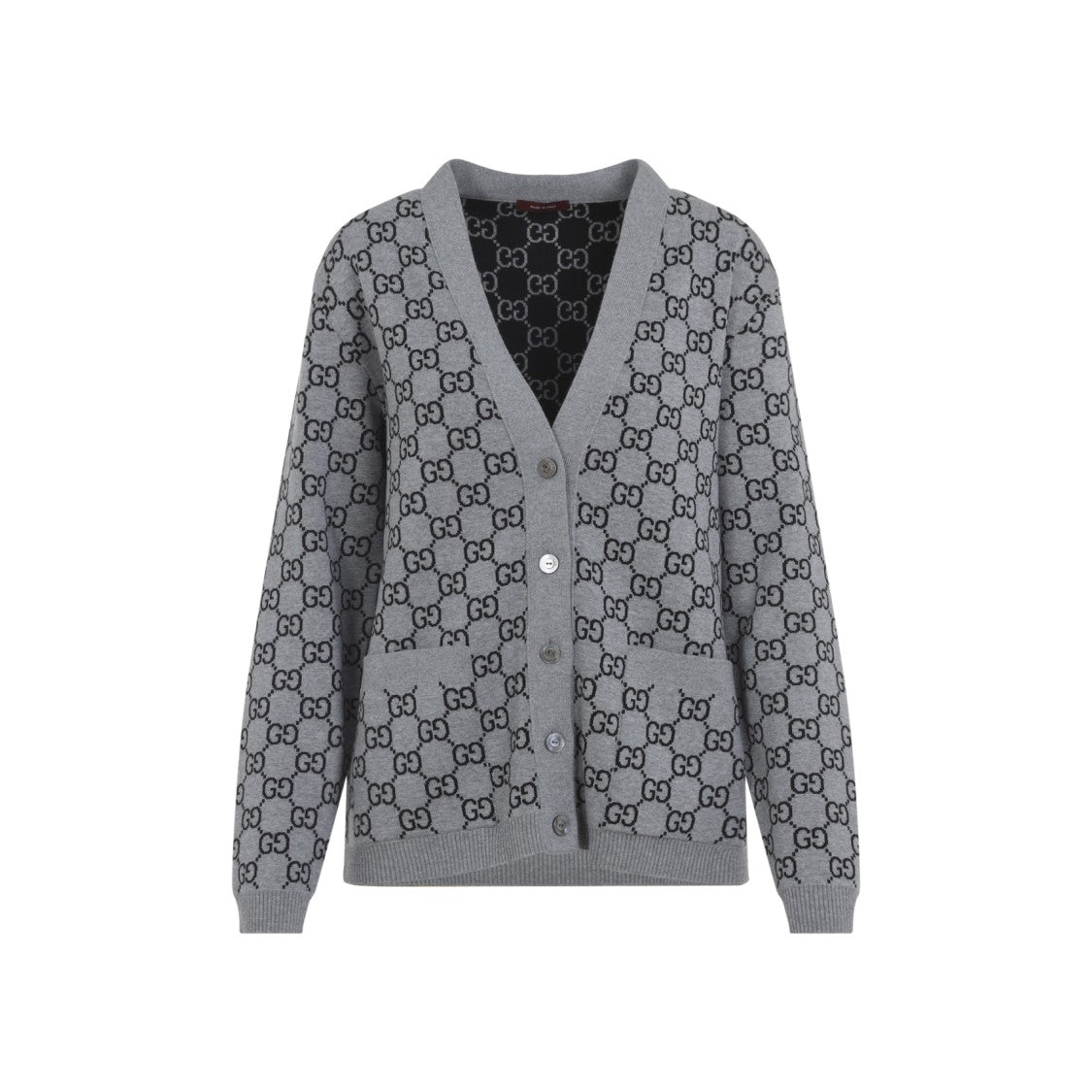 Gucci Reversible Grey And Black Gg Jacquard Wool Cardigan