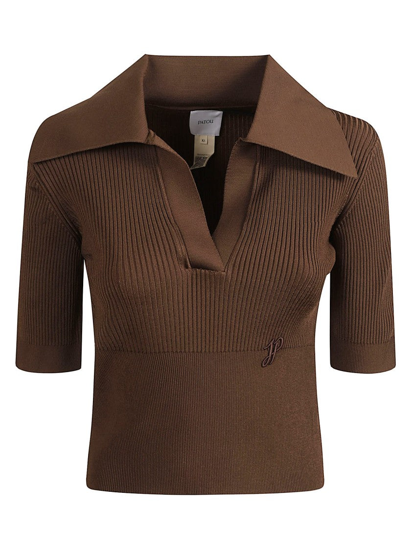 Patou Brown Fitted V-Neck Top