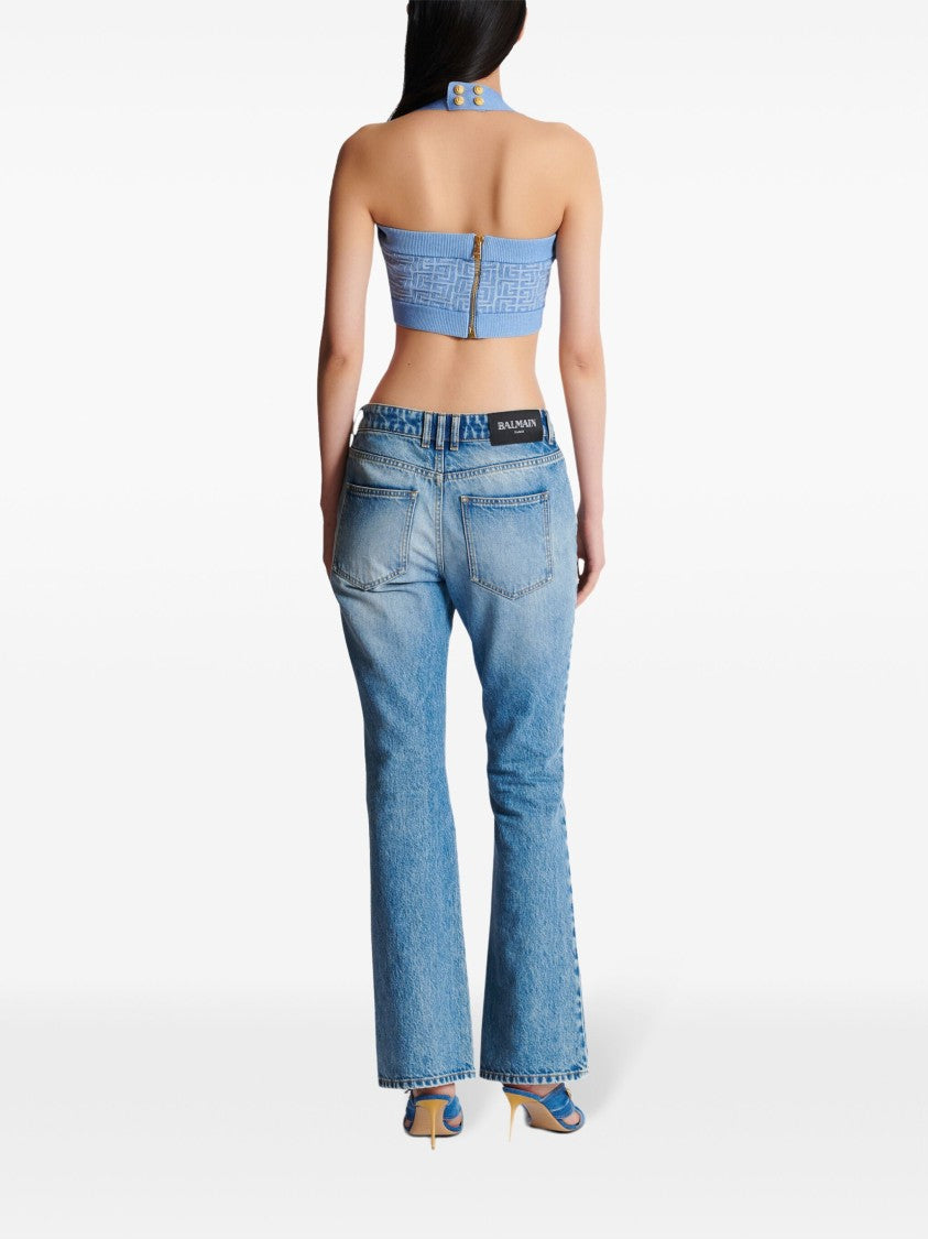 Balmain Blue Bra Top Pb Monogram Top