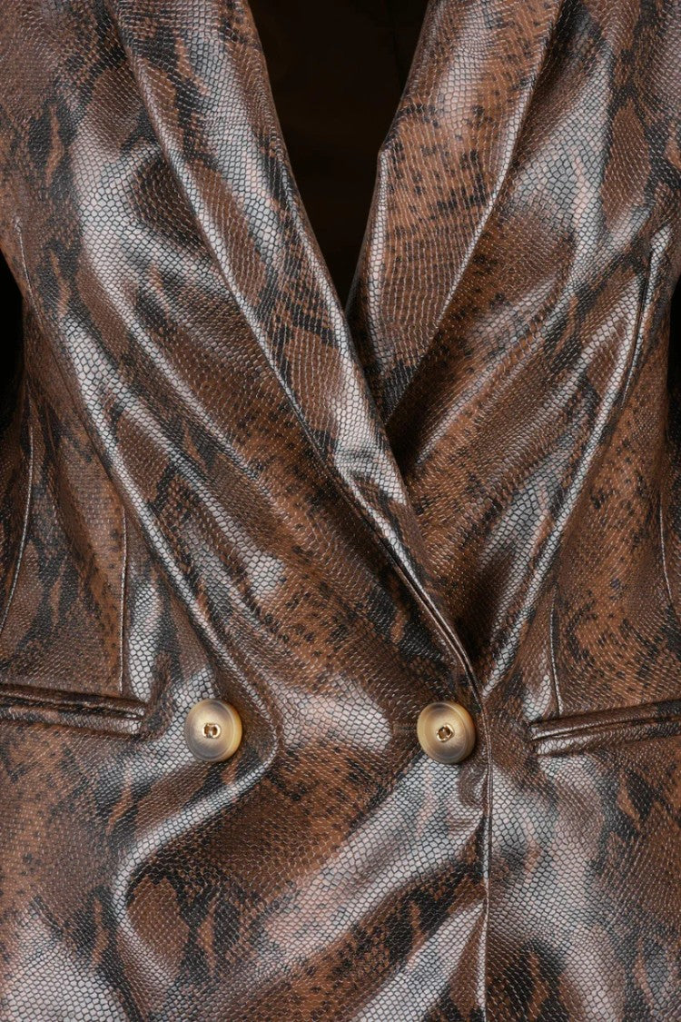 Twin-Set Faux Leather Jacket - Brown/Black