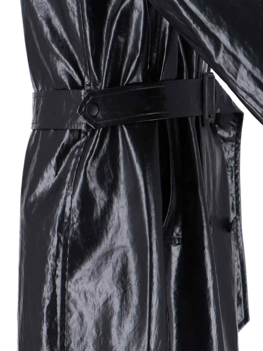 Mm6 By Maison Margiela Black Double-Breasted Faux Leather Coat