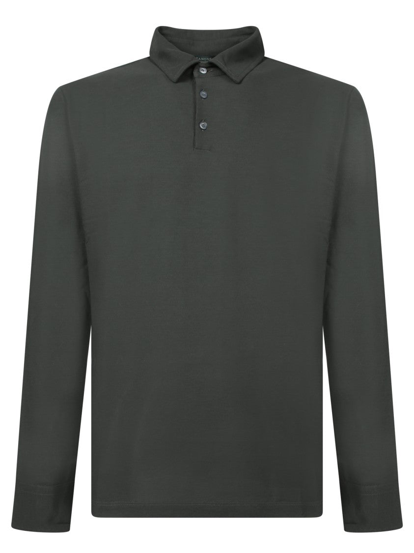 Zanone Classic Long-Sleeve Polo Shirt In Green Cotton