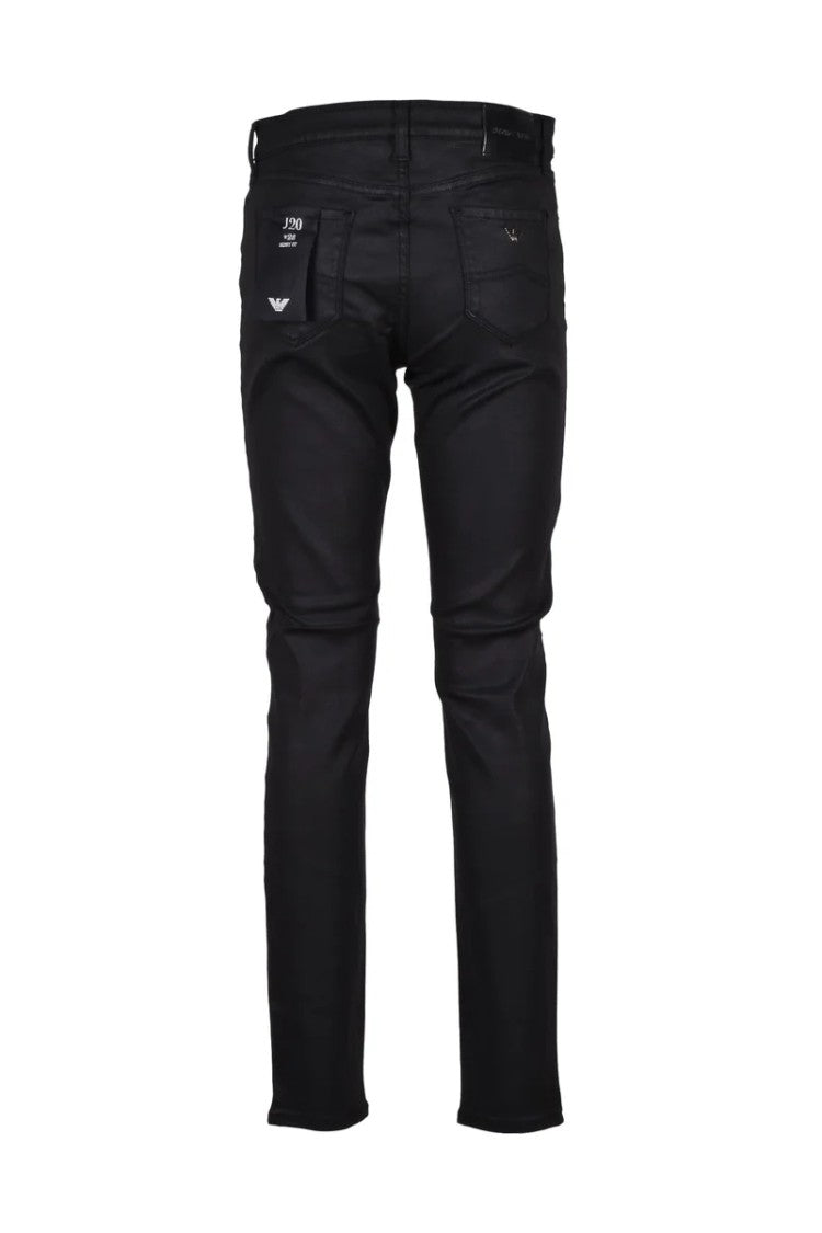 Emporio Armani Black Coated Cotton-Blend Skinny Pants