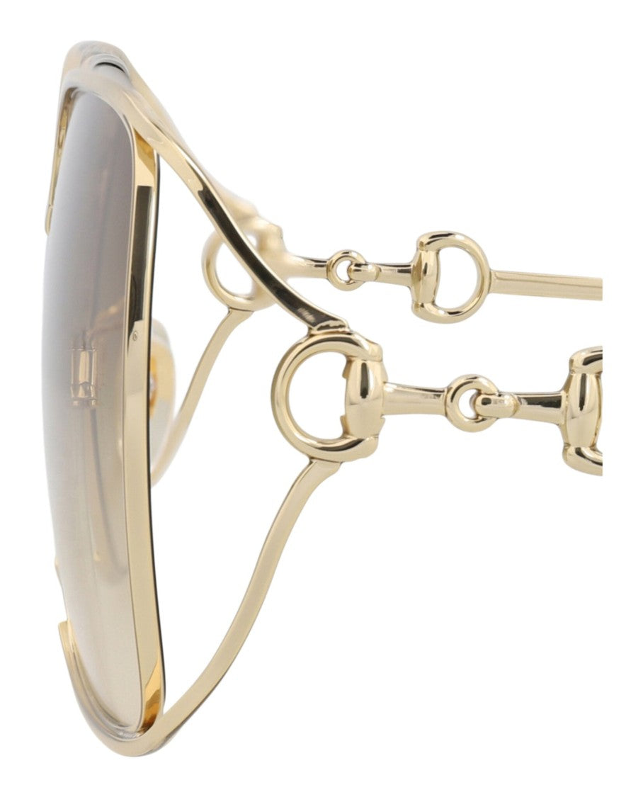 Gucci Square-Frame Gold Metal Sunglasses With Cutout Detailing