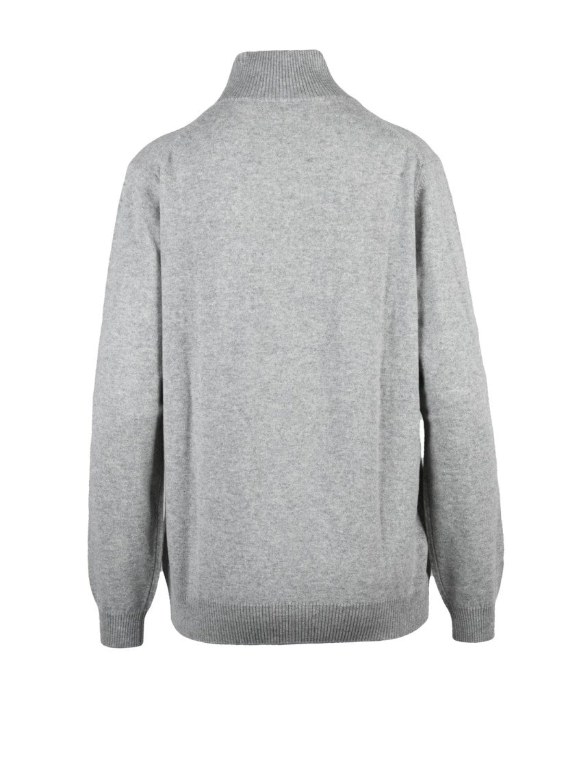 Kangra Light Grey Mock Neck Wool-Cashmere Cardigan