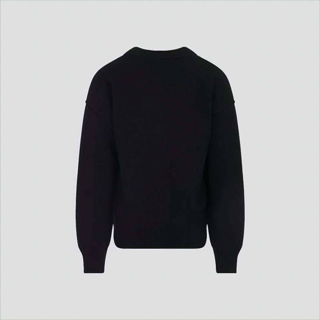 Ami Paris V-Neck Button-Down Wool Cardigan With Heart Embroidery