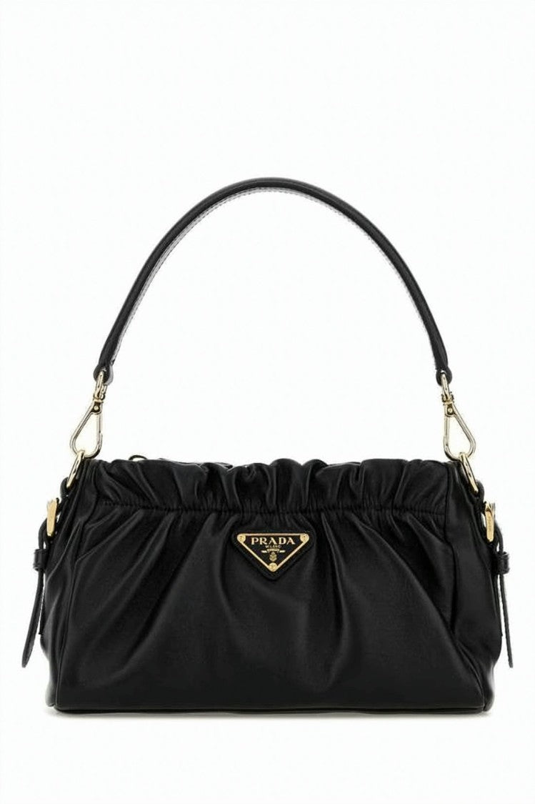 Prada Ruched Napa Leather Shoulder Bag