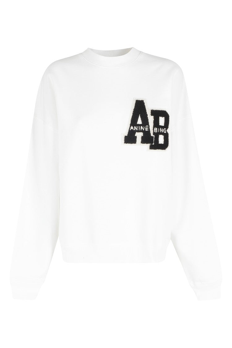 Anine Bing White Miles Oversized Sweatshirt Letterman Patch Cotton Sweatshirt