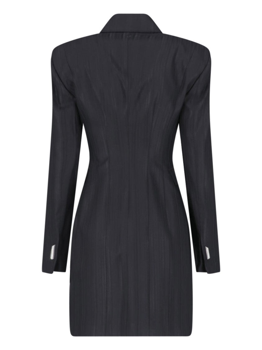 Dondup Black Virgin Wool-Blend Robe-Manteau Mini Dress