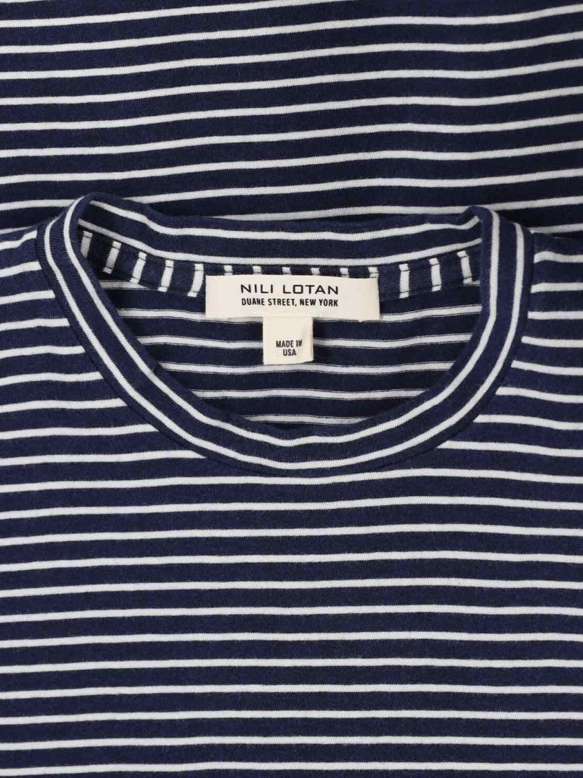 Nili Lotan Blue Cotton T-Shirt With White Stripes