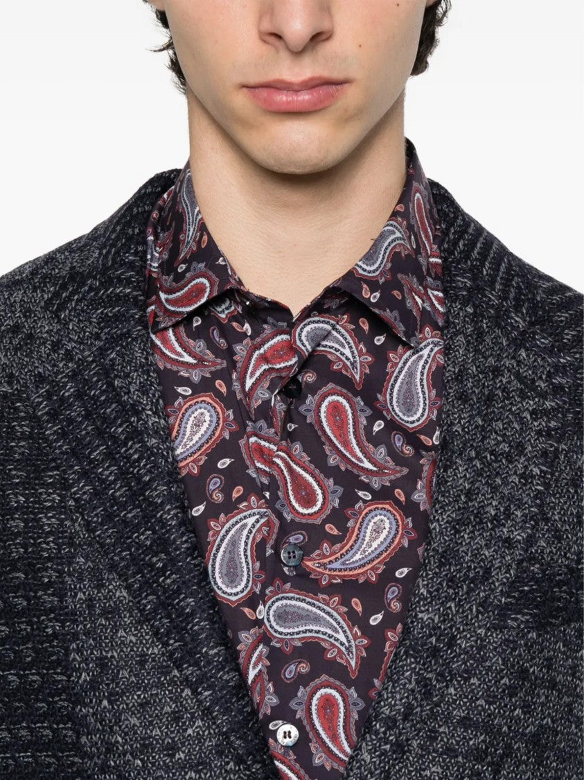 Etro Formal Dark Blue Paisley Pattern Button Shirt