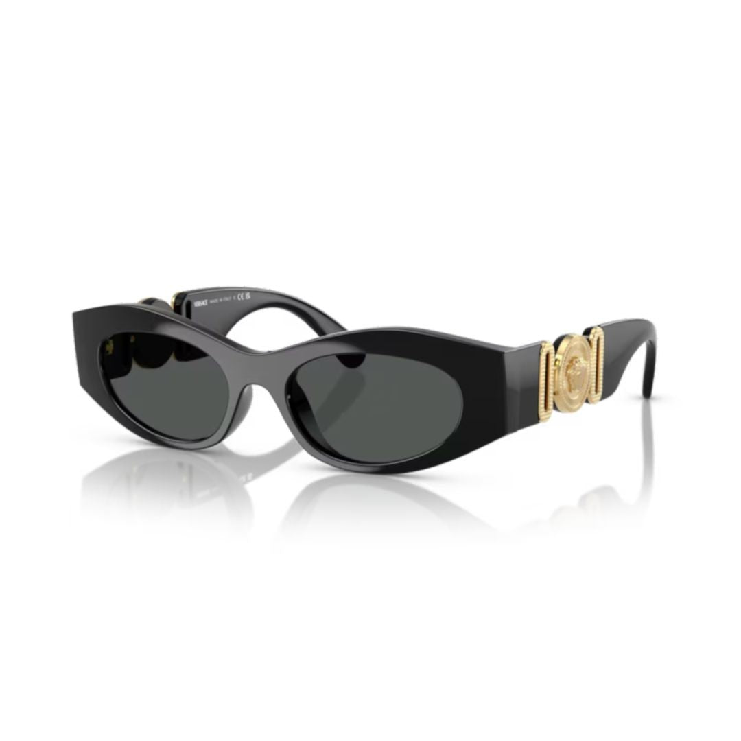 Versace 0Ve4480u Elongated Oval Sunglasses With Gold Medallion Accents