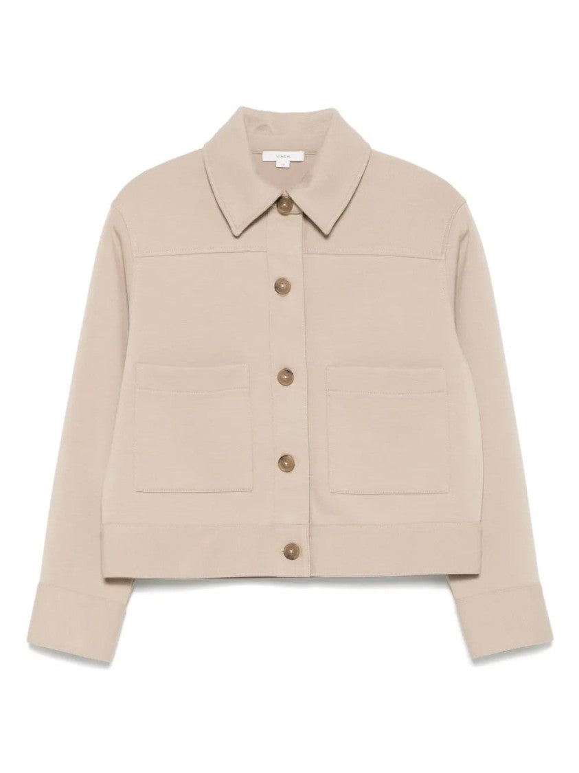 Vince Structured Beige Cropped Blazer With Classic Collar