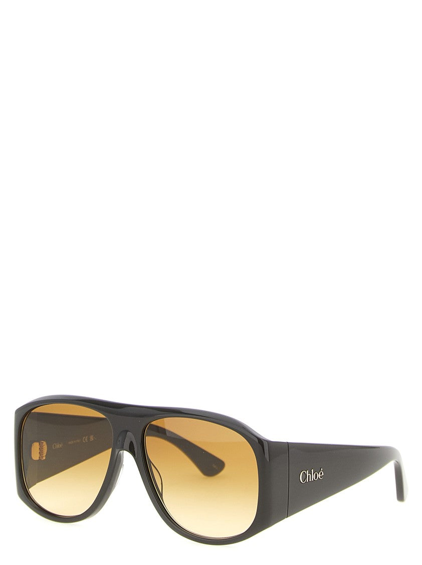 Chloé Rectangular Acetate Sunglasses With Gradient Amber Lenses