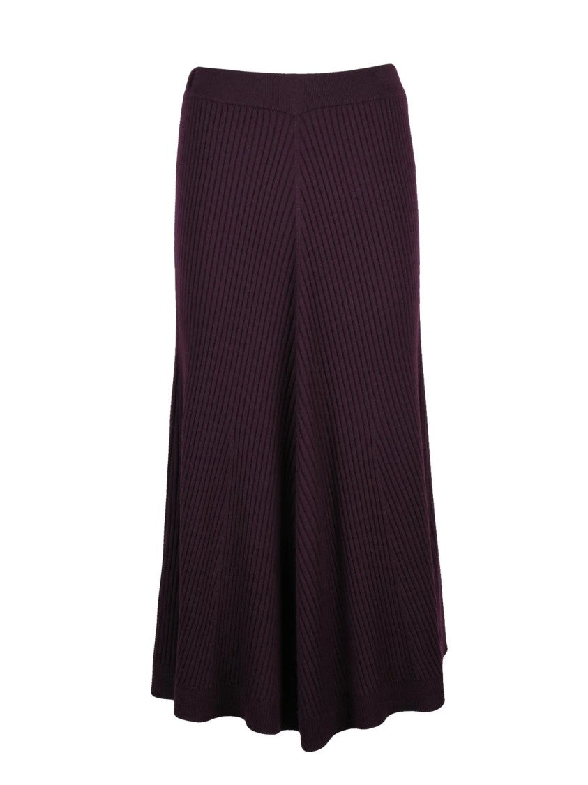 Victoria Beckham Purple Ribbed Merino Wool Long Skirt